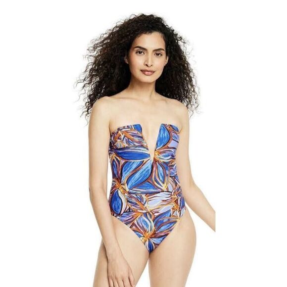 FE NOEL X target leafy palm print Deep V-Neck one piece swimsuit size S - Picture 1 of 4